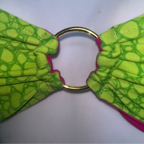 Volcom 2 pc Bandeau Bikini XS Swimsuit Reversible Pink Green Set - Picture 5 of 12